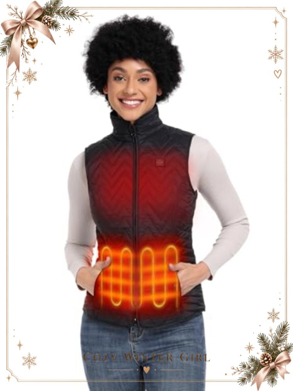 ORORO Women's Heated Quilted Vest USB-C Rechargeable Battery 4 Heating Zones